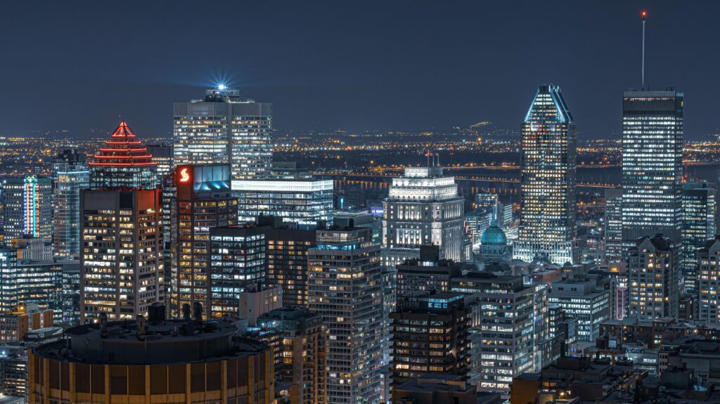 Montreal city at night from observatory view.